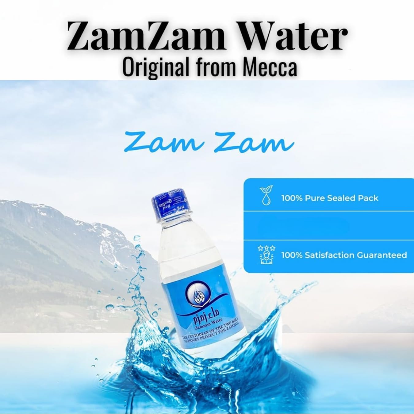 Zemzem Water, 250 ml - 8.5 fl oz Bottles, 6 Pcs, Natural Holy Water, From Mecca Saudi Arabia, Organic Zemzem for Ramadan and Umrah