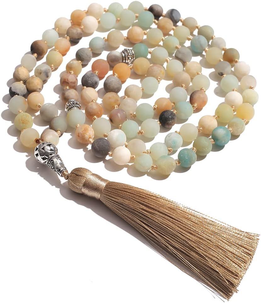 Tasbih Prayer Beads Allah & Muhammad Islamic Rosary Muslim Islam Misbaha Tasbeeh Sibha 99 Necklace 33 Bracelet (8mm Amazonite 99 Beads)