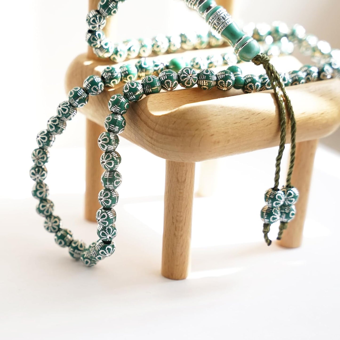 Green 8mm Acrylic Islamic Prayer Rosary Beads Muslim Misbaha Tasbeeh Sibha 99 Prayer Beads Necklace