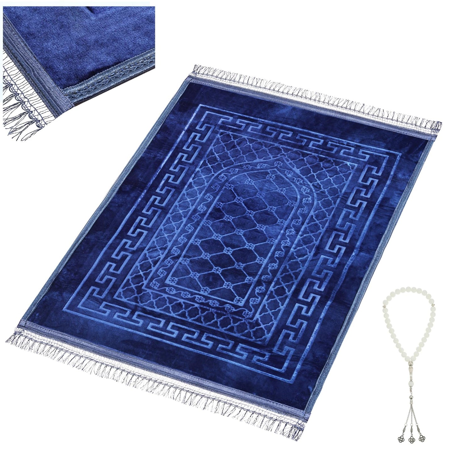 Soft Padded Muslim Prayer Rug with Tasbih Beads, Thick Non-Slip Islamic Prayer Mat, Luxurious Janamaz for Men & Women (Pink)