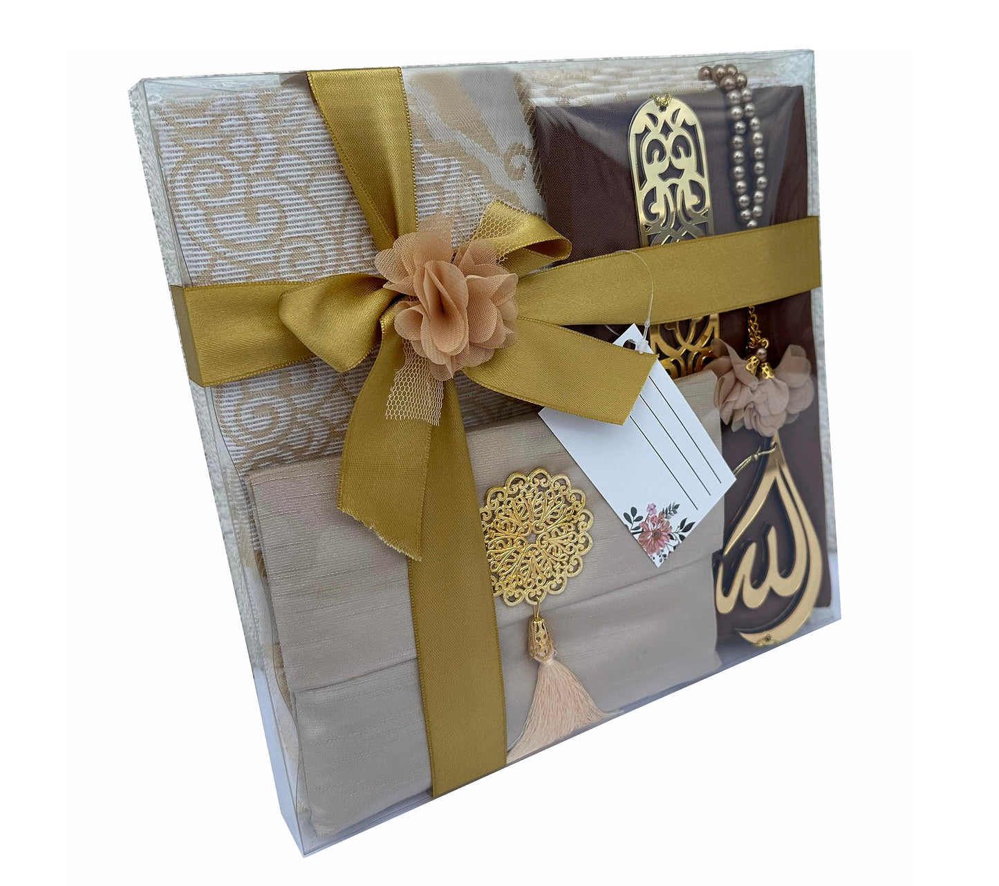 Muslim Prayer Rug, 7 in One Gift Set, Prayer Mat Surah Book, Tasbeeh, Scarf, Surah Case, Bookmark, Car Mirror Hanger, Prayer Beads,Islamic Gift for Umrah, Hajj, Wedding, Janamaz (Blue)