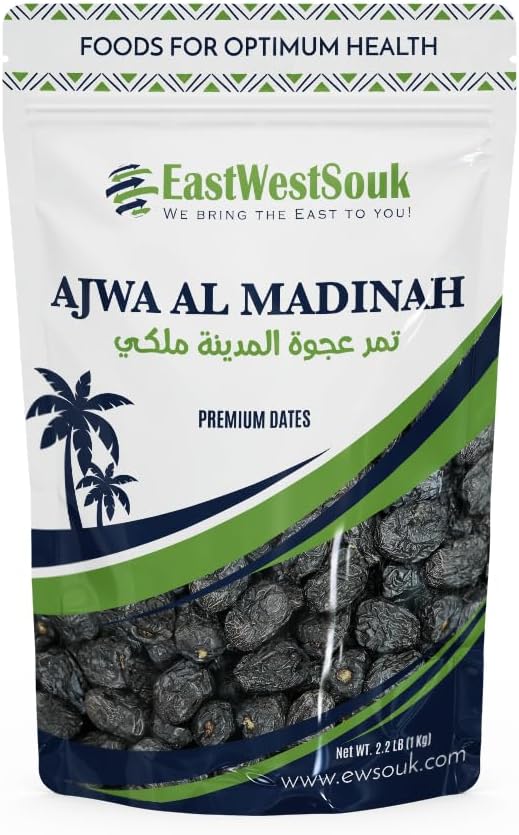 Al Madina Ajwa Dates - Premium Quality - 2.2lb (1000g) - Imported from Madinah Munawwara, Saudi Arabia - Ramadan Gift Box - Fiber-Rich Snack Dry Fruit