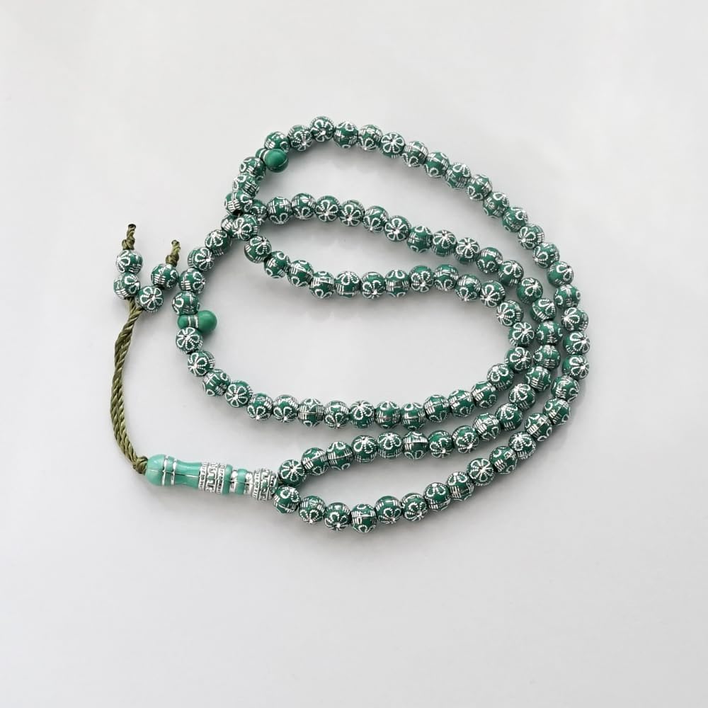 Green 8mm Acrylic Islamic Prayer Rosary Beads Muslim Misbaha Tasbeeh Sibha 99 Prayer Beads Necklace