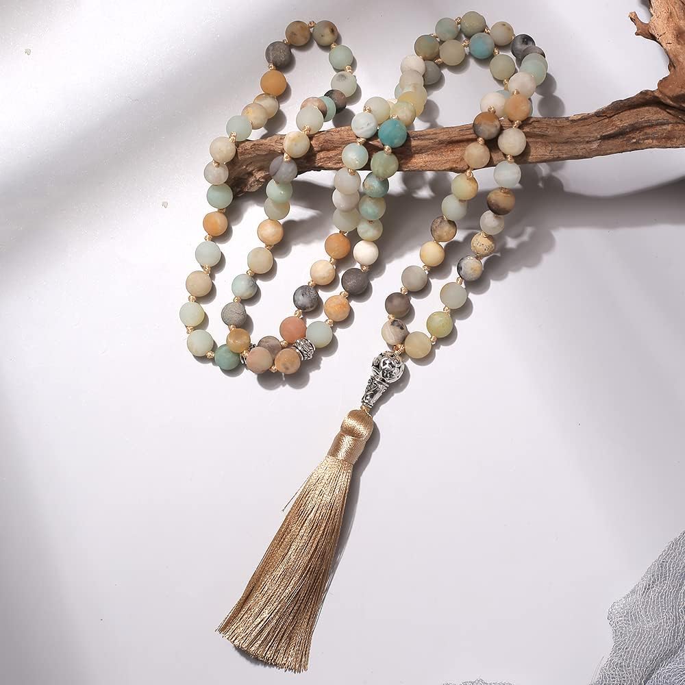 Tasbih Prayer Beads Allah & Muhammad Islamic Rosary Muslim Islam Misbaha Tasbeeh Sibha 99 Necklace 33 Bracelet (8mm Amazonite 99 Beads)