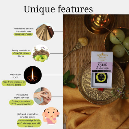 TATSAT - WELLNESS THROUGH AYURVEDA BABY Kajal,Natural,herbal and ayurvedic With Medicated Soot And Desi Cow Ghee|Safe For Babies|Lab Tested|No Preservatives, Black, Matte Finish