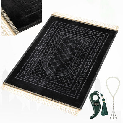 Soft Padded Muslim Prayer Rug with Tasbih Beads, Thick Non-Slip Islamic Prayer Mat, Luxurious Janamaz for Men & Women (Pink)
