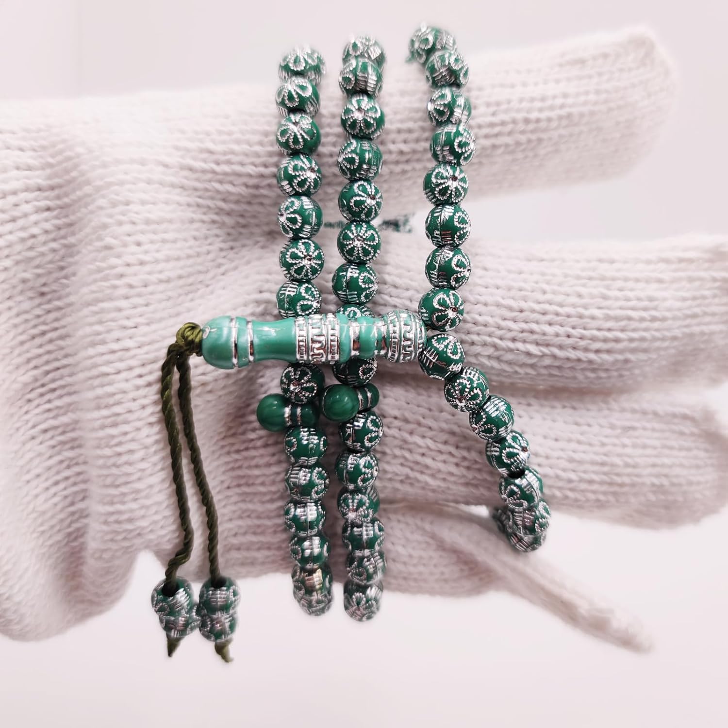 Green 8mm Acrylic Islamic Prayer Rosary Beads Muslim Misbaha Tasbeeh Sibha 99 Prayer Beads Necklace
