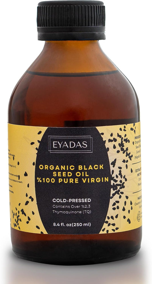 Organic Black Seed Oil Liquid 8.4 Fl Oz, 100% Turkish Black Cumin Seed Oil, 3 Times Thymoquinone, Black Seed Oil Cold Pressed in Amber Glass Bottle, Nigella Sativa, Black Seeds, Cumin Seeds