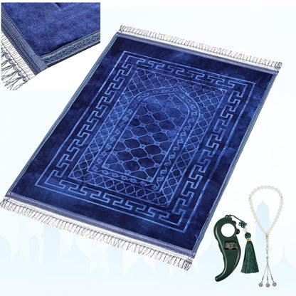 Soft Padded Muslim Prayer Rug with Tasbih Beads, Thick Non-Slip Islamic Prayer Mat, Luxurious Janamaz for Men & Women (Pink)