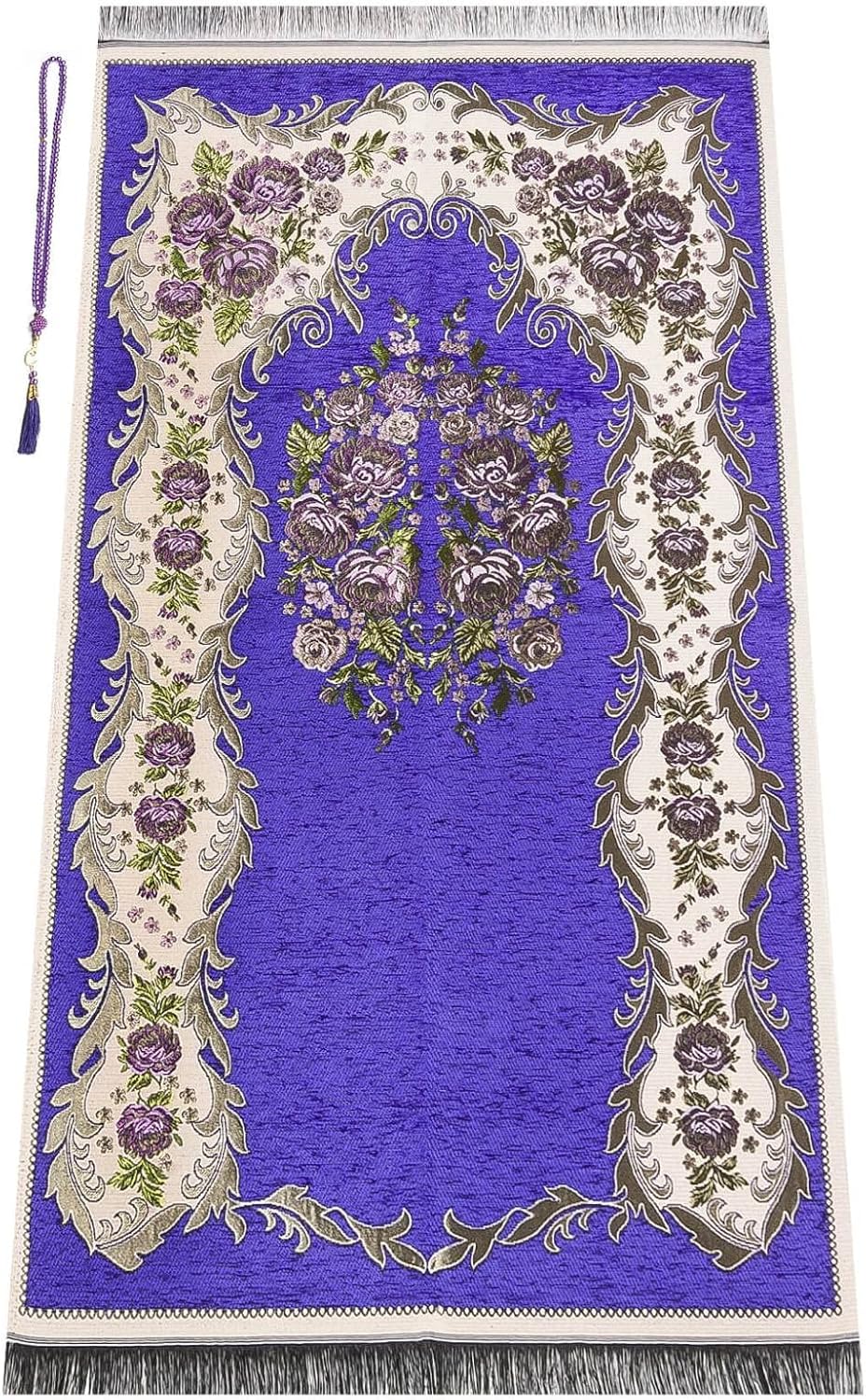 ihvan online Luxury Islamic Prayer Velvet Covered Gift Box, Deluxe 4 Piece Set with Elegant Velvet Covered Quran & Prayer Beads Tesbih & Prayer Rug, Ramadan & Eid Gift, Purple