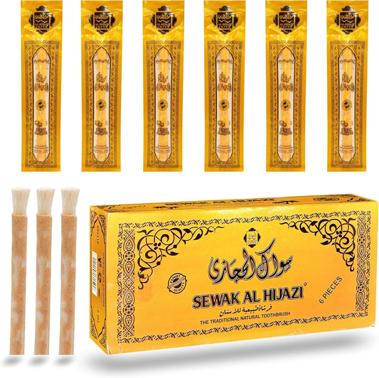 6 Count Natural Miswak Stick Toothbrush for Teeth Whitening, Fresh Breath & Oral Health, Organic Wooden Vacuum Sealed Tooth Brush, Miswak Sticks for Teeth